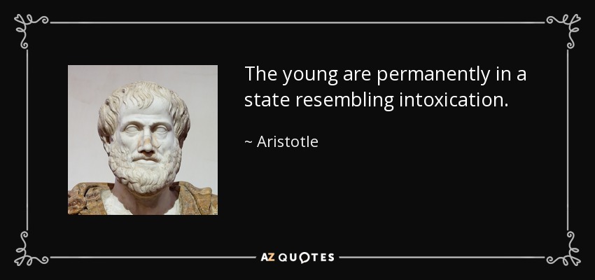 The young are permanently in a state resembling intoxication. - Aristotle