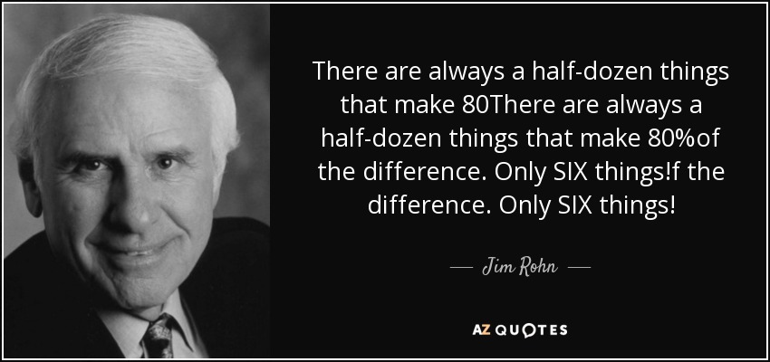There are always a half-dozen things that make 80%of the difference. Only SIX things! - Jim Rohn