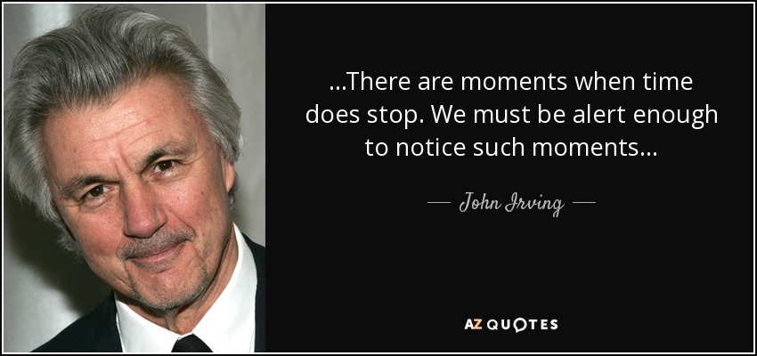 . . .There are moments when time does stop. We must be alert enough to notice such moments . . . - John Irving