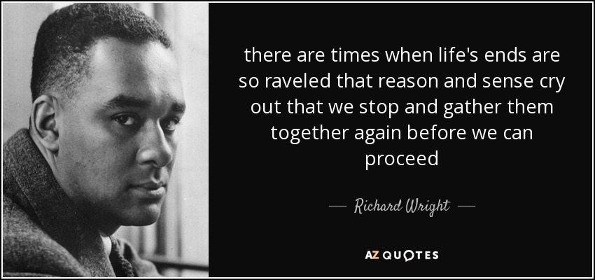 there are times when life's ends are so raveled that reason and sense cry out that we stop and gather them together again before we can proceed - Richard Wright