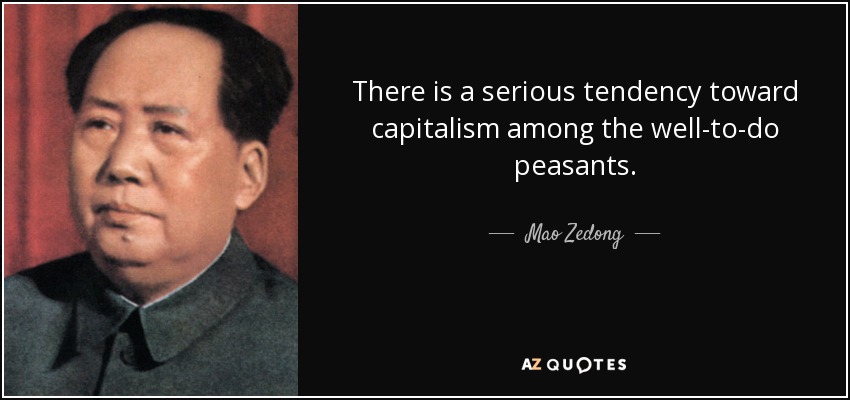 There is a serious tendency toward capitalism among the well-to-do peasants. - Mao Zedong