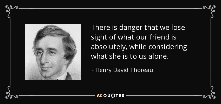 There is danger that we lose sight of what our friend is absolutely, while considering what she is to us alone. - Henry David Thoreau