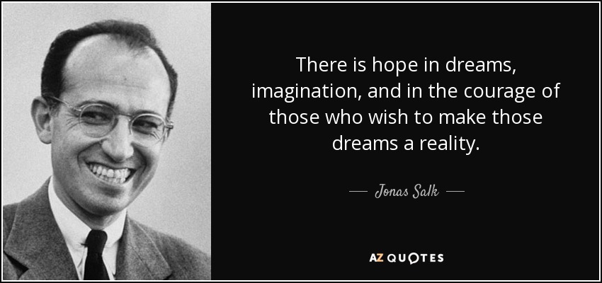 There is hope in dreams, imagination, and in the courage of those who wish to make those dreams a reality. - Jonas Salk