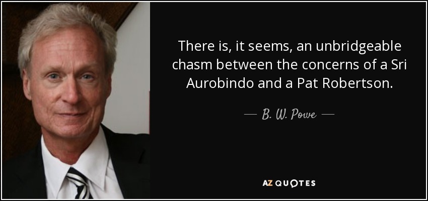 There is, it seems, an unbridgeable chasm between the concerns of a Sri Aurobindo and a Pat Robertson. - B. W. Powe