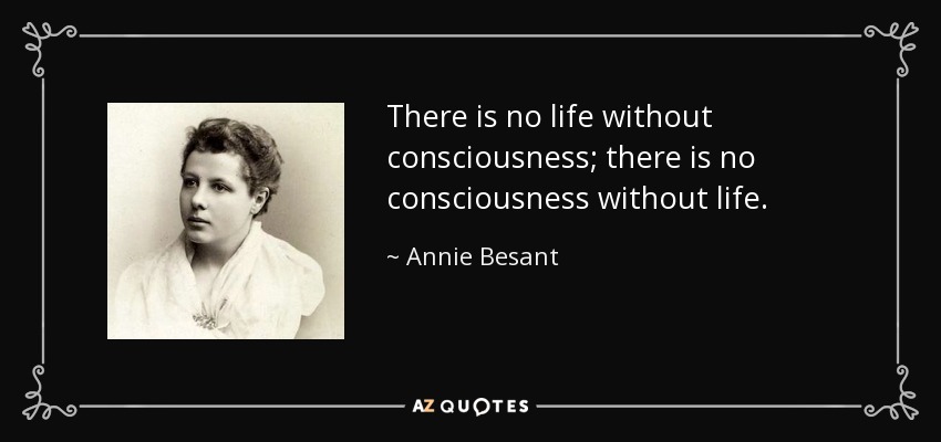 There is no life without consciousness; there is no consciousness without life. - Annie Besant
