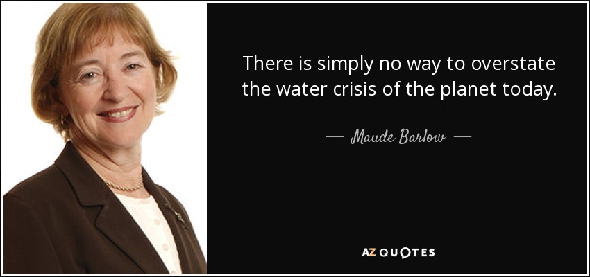There is simply no way to overstate the water crisis of the planet today. - Maude Barlow