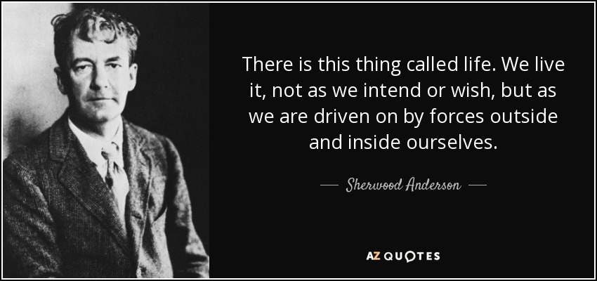 There is this thing called life. We live it, not as we intend or wish, but as we are driven on by forces outside and inside ourselves. - Sherwood Anderson