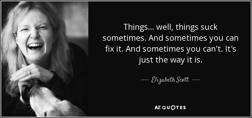 Things... well, things suck sometimes. And sometimes you can fix it. And sometimes you can't. It's just the way it is. - Elizabeth Scott