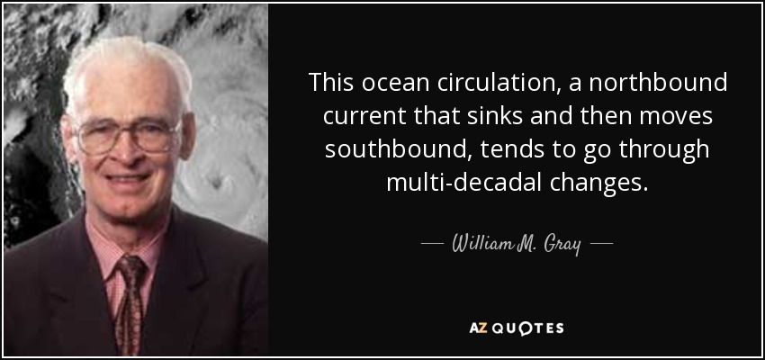 This ocean circulation, a northbound current that sinks and then moves southbound, tends to go through multi-decadal changes. - William M. Gray