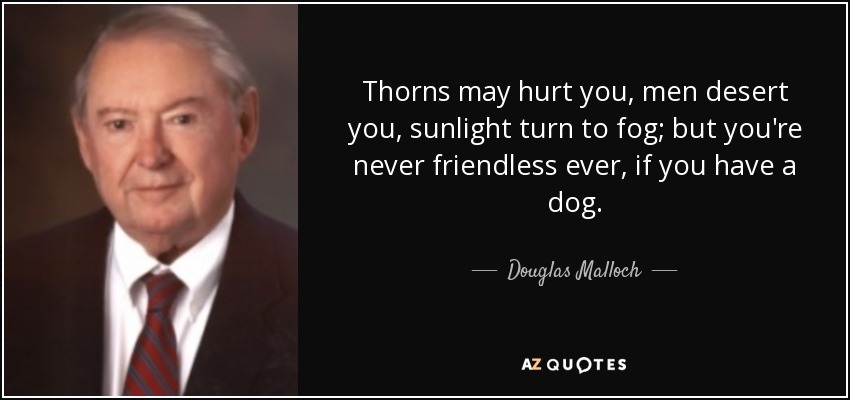 Thorns may hurt you, men desert you, sunlight turn to fog; but you're never friendless ever, if you have a dog. - Douglas Malloch