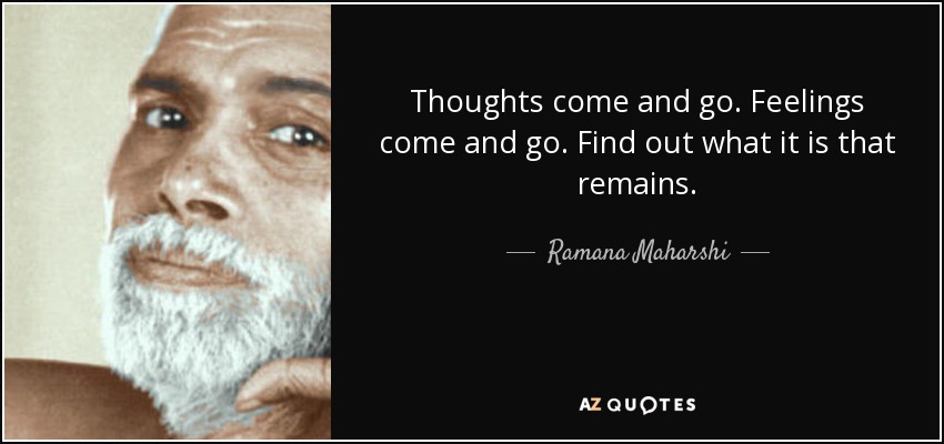 Thoughts come and go. Feelings come and go. Find out what it is that remains. - Ramana Maharshi