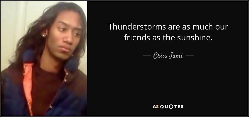 Thunderstorms are as much our friends as the sunshine. - Criss Jami