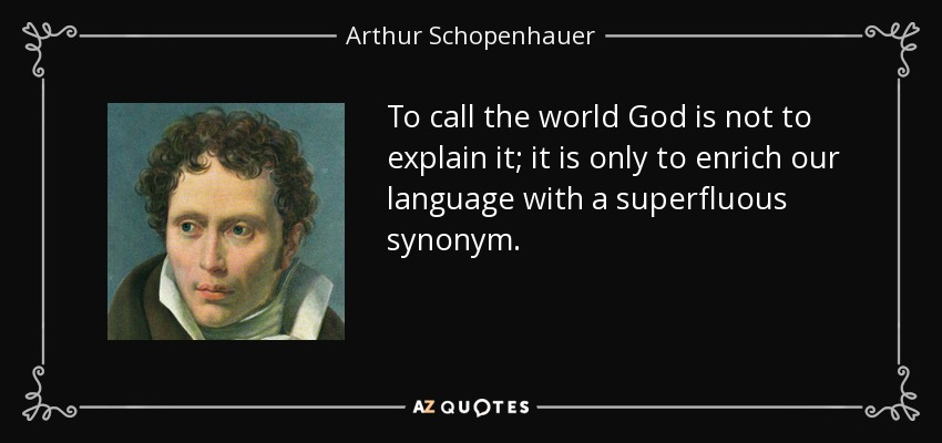 To call the world God is not to explain it; it is only to enrich our language with a superfluous synonym. - Arthur Schopenhauer