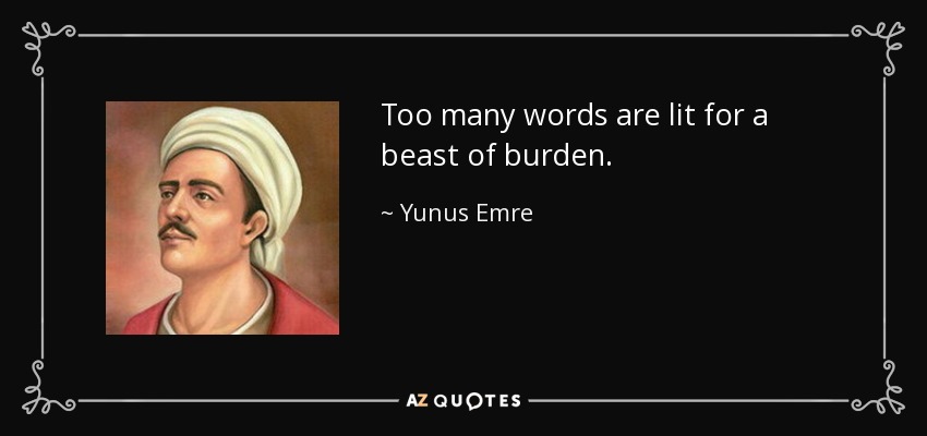 Too many words are lit for a beast of burden. - Yunus Emre