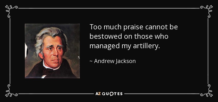 Too much praise cannot be bestowed on those who managed my artillery. - Andrew Jackson