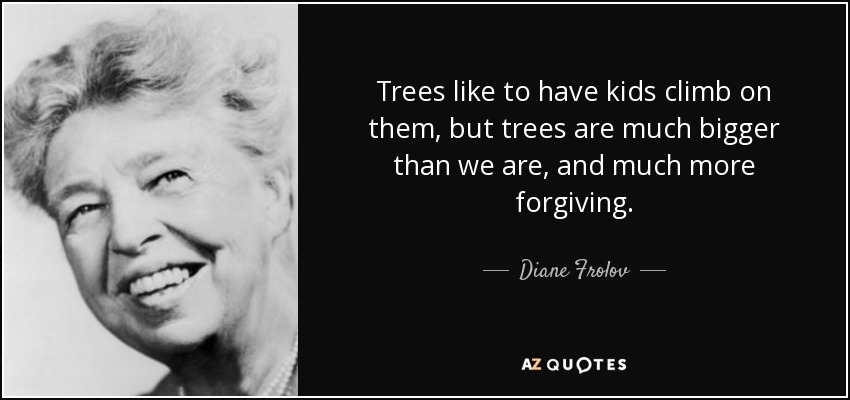 Trees like to have kids climb on them, but trees are much bigger than we are, and much more forgiving. - Diane Frolov