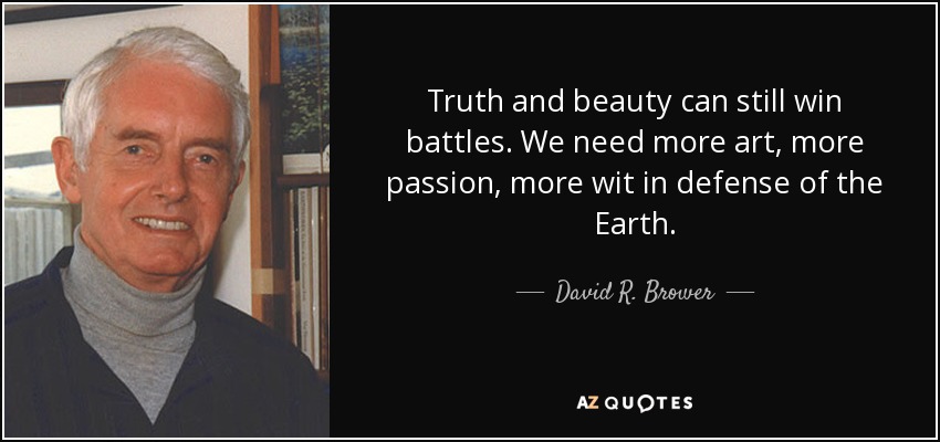 Truth and beauty can still win battles. We need more art, more passion, more wit in defense of the Earth. - David R. Brower