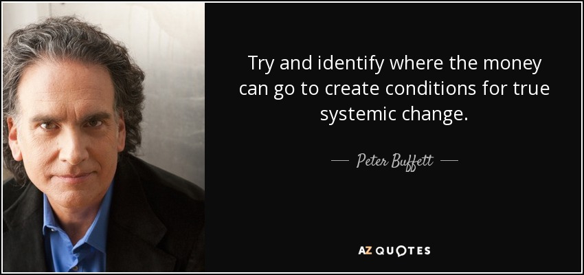 Try and identify where the money can go to create conditions for true systemic change. - Peter Buffett