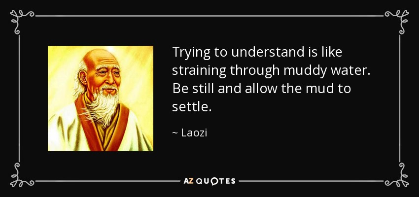 Trying to understand is like straining through muddy water. Be still and allow the mud to settle. - Laozi