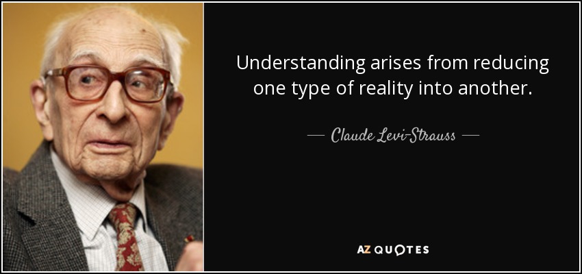 Claude Levi-Strauss quote: Understanding arises from reducing one type ...