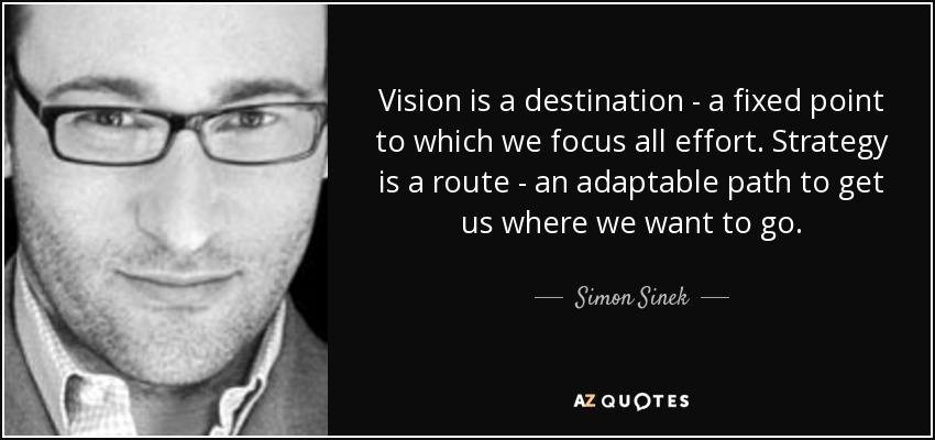 Vision is a destination - a fixed point to which we focus all effort. Strategy is a route - an adaptable path to get us where we want to go. - Simon Sinek