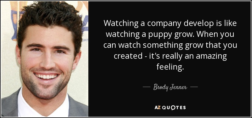 Watching a company develop is like watching a puppy grow. When you can watch something grow that you created - it's really an amazing feeling. - Brody Jenner