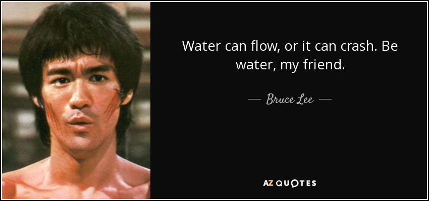 Water can flow, or it can crash. Be water, my friend. - Bruce Lee