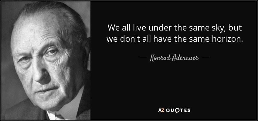 We all live under the same sky, but we don't all have the same horizon. - Konrad Adenauer