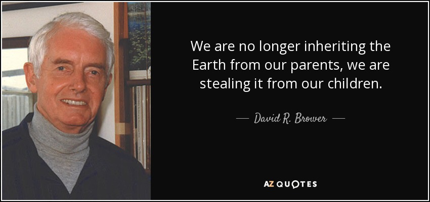 We are no longer inheriting the Earth from our parents, we are stealing it from our children. - David R. Brower