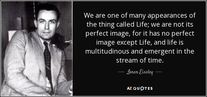 We are one of many appearances of the thing called Life; we are not its perfect image, for it has no perfect image except Life, and life is multitudinous and emergent in the stream of time. - Loren Eiseley