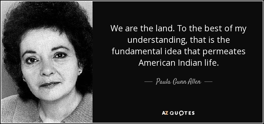 We are the land. To the best of my understanding, that is the fundamental idea that permeates American Indian life. - Paula Gunn Allen