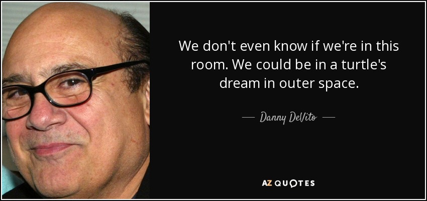 We don't even know if we're in this room. We could be in a turtle's dream in outer space. - Danny DeVito