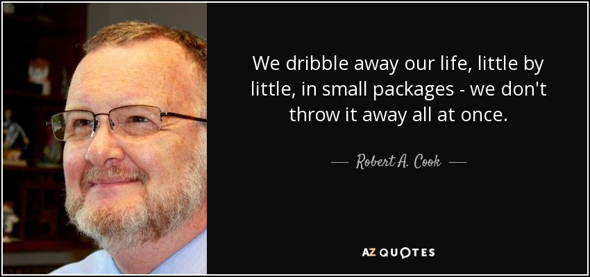 We dribble away our life, little by little, in small packages - we don't throw it away all at once. - Robert A. Cook