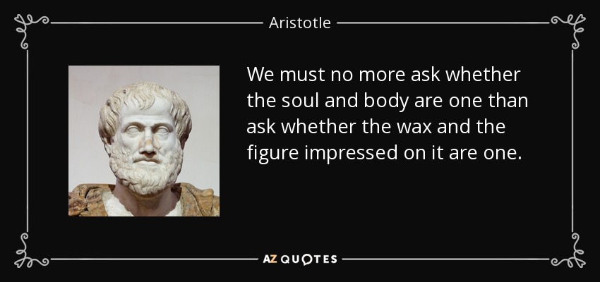 We must no more ask whether the soul and body are one than ask whether the wax and the figure impressed on it are one. - Aristotle