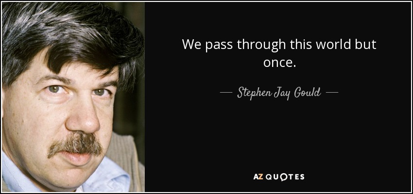 We pass through this world but once. - Stephen Jay Gould