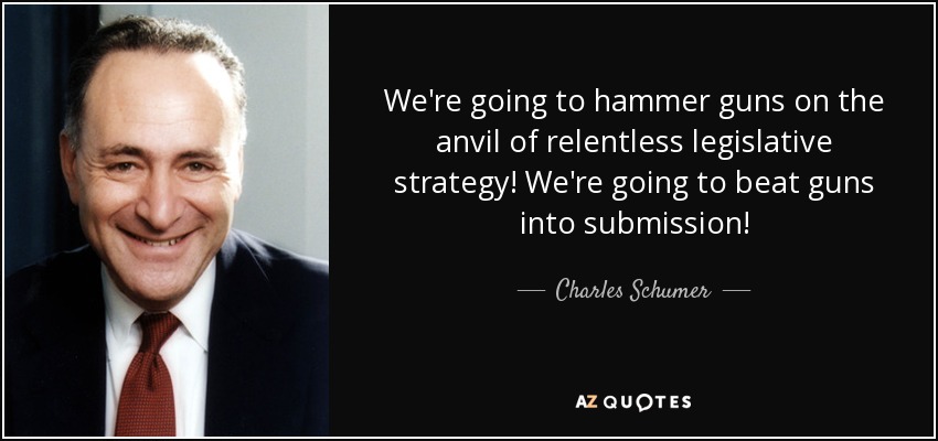 We're going to hammer guns on the anvil of relentless legislative strategy! We're going to beat guns into submission! - Charles Schumer