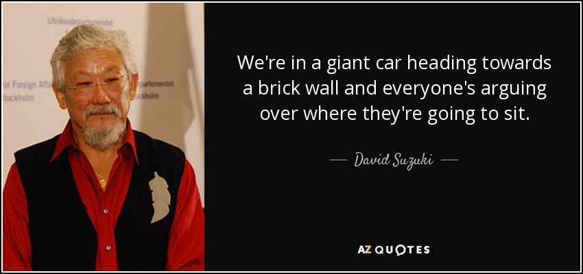 We're in a giant car heading towards a brick wall and everyone's arguing over where they're going to sit. - David Suzuki