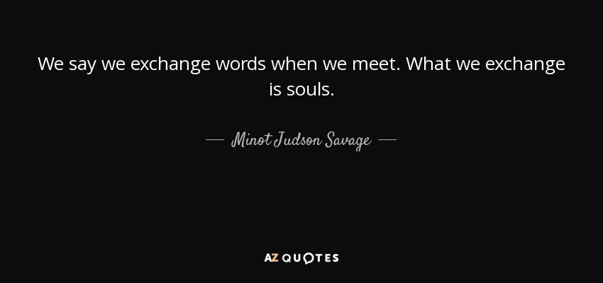 We say we exchange words when we meet. What we exchange is souls. - Minot Judson Savage