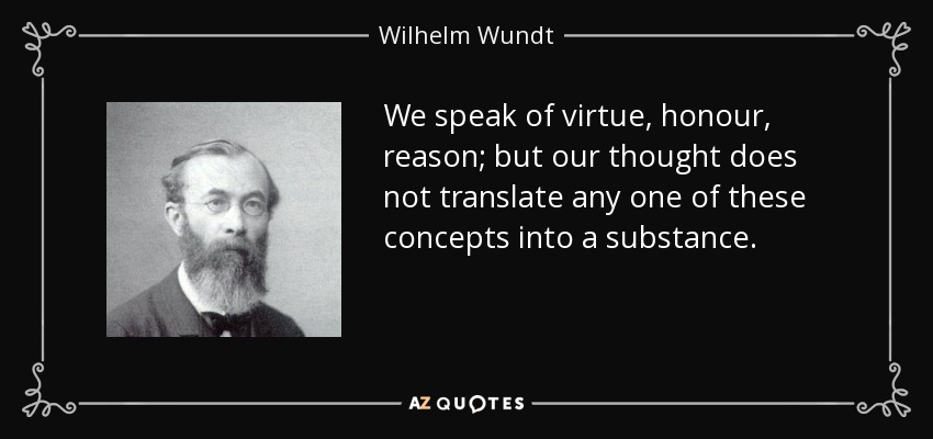 We speak of virtue, honour, reason; but our thought does not translate any one of these concepts into a substance. - Wilhelm Wundt