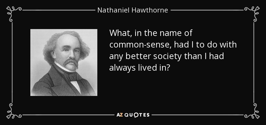 What, in the name of common-sense, had I to do with any better society than I had always lived in? - Nathaniel Hawthorne