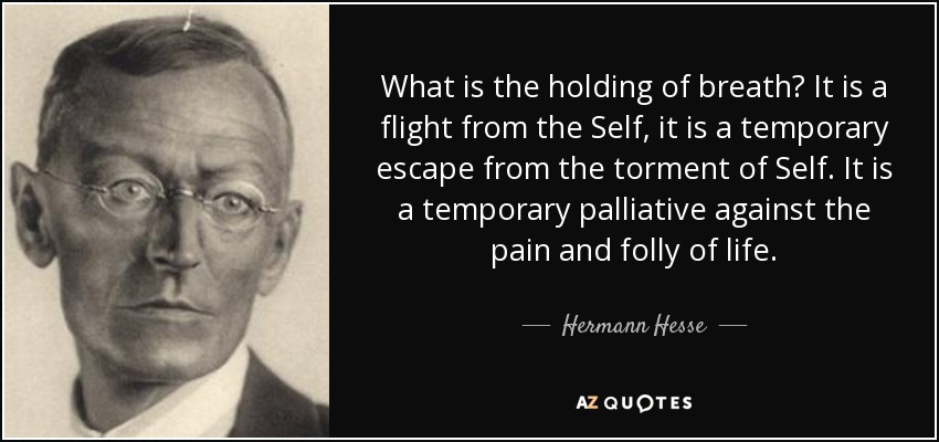 What is the holding of breath? It is a flight from the Self, it is a temporary escape from the torment of Self. It is a temporary palliative against the pain and folly of life. - Hermann Hesse
