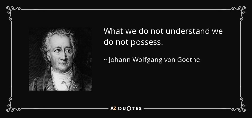 What we do not understand we do not possess. - Johann Wolfgang von Goethe