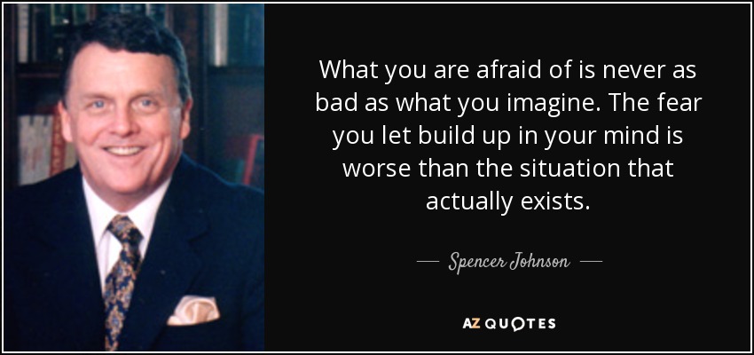 What you are afraid of is never as bad as what you imagine. The fear you let build up in your mind is worse than the situation that actually exists. - Spencer Johnson