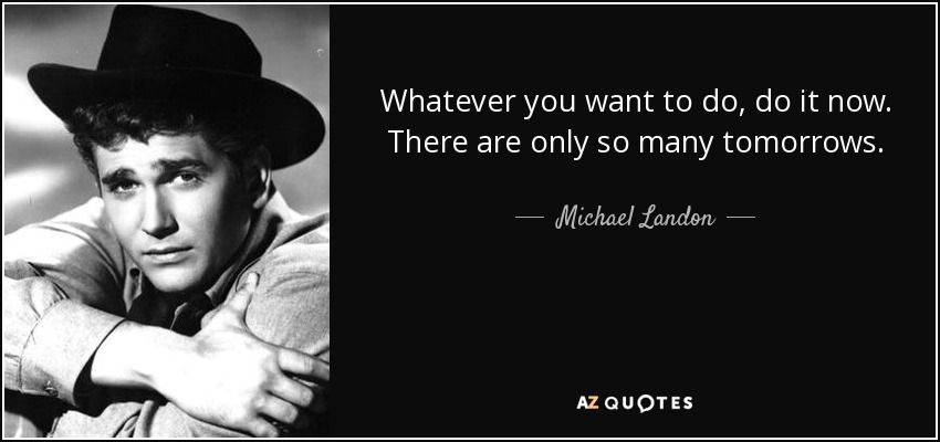 Whatever you want to do, do it now. There are only so many tomorrows. - Michael Landon