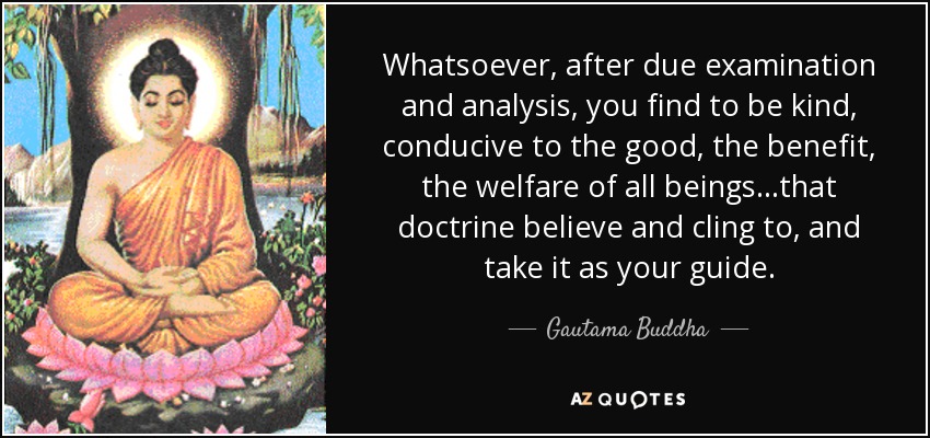 Whatsoever, after due examination and analysis, you find to be kind, conducive to the good, the benefit, the welfare of all beings...that doctrine believe and cling to, and take it as your guide. - Gautama Buddha
