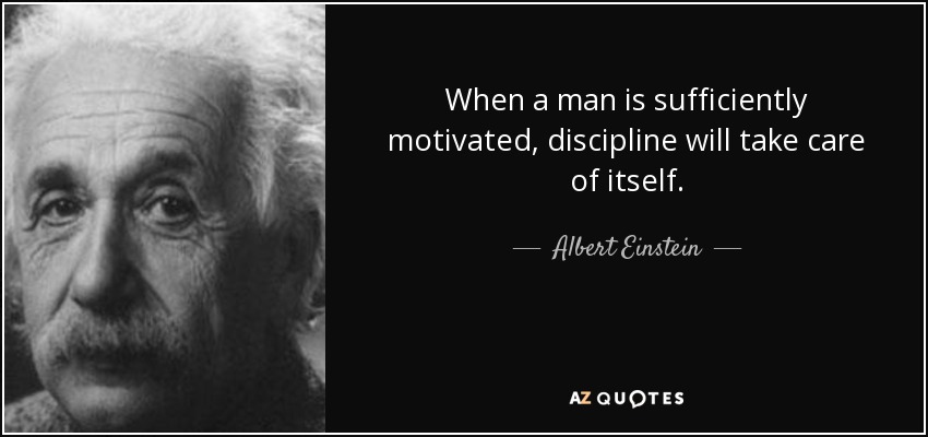 When a man is sufficiently motivated, discipline will take care of itself. - Albert Einstein