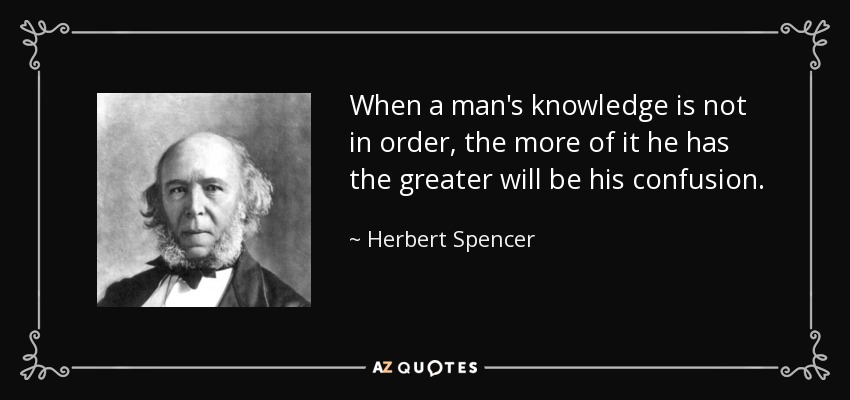 When a man's knowledge is not in order, the more of it he has the greater will be his confusion. - Herbert Spencer