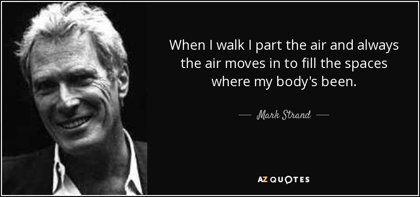 When I walk I part the air and always the air moves in to fill the spaces where my body's been. - Mark Strand