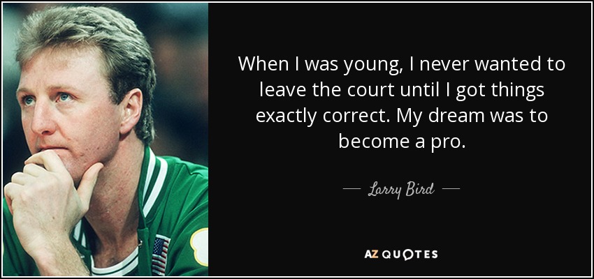 When I was young, I never wanted to leave the court until I got things exactly correct. My dream was to become a pro. - Larry Bird