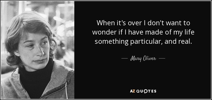 When it's over I don't want to wonder if I have made of my life something particular, and real. - Mary Oliver